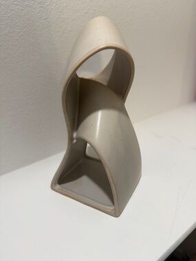 Modern Curved Ceramic Sculpture - Cream Decorative Accent